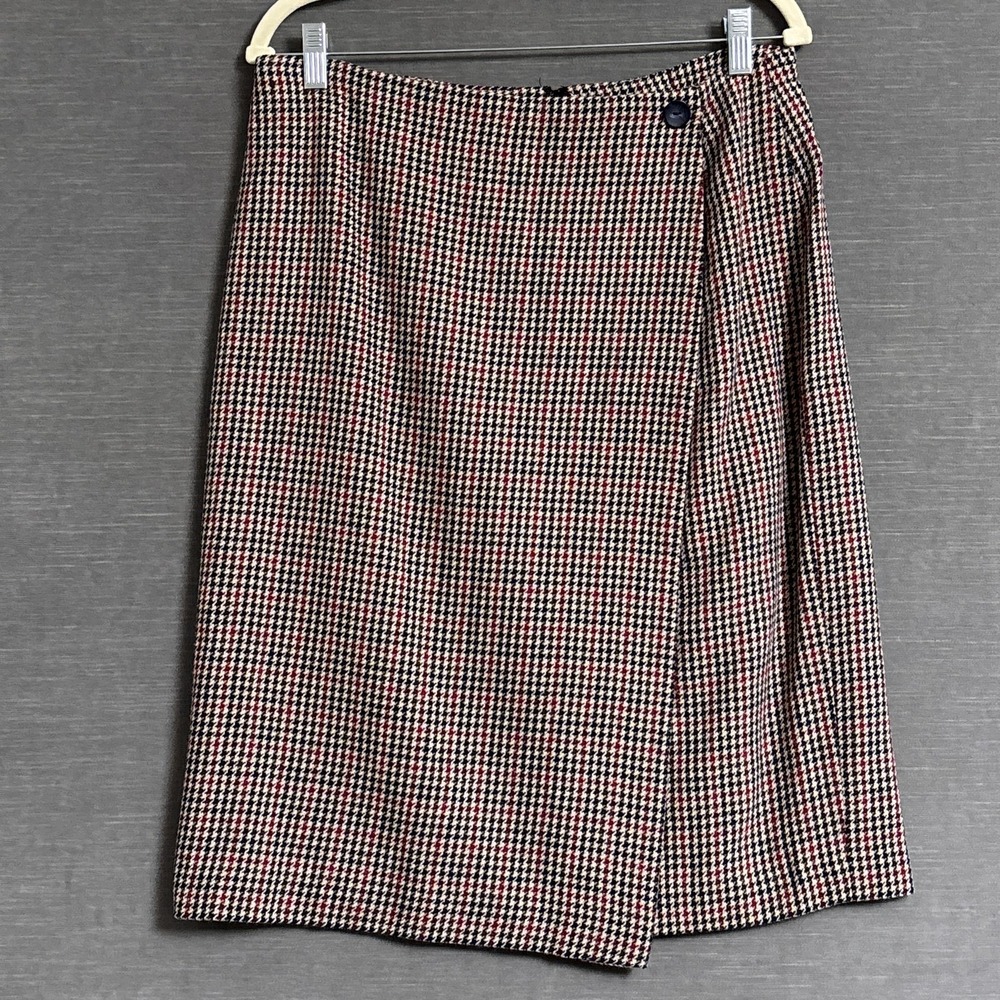 Vtg Leslie Fay Skirt 16 Multi Houndstooth Plaid Classic Career Fall Wrap‎